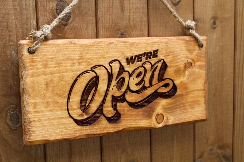 Rustic Wooden Open Closed Sign Double Sided Burned on Wood Sustainable ...