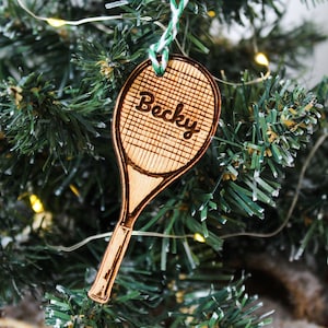 Personalised Tennis Christmas Ornament Tennis Racket Wood Custom Bauble Laser Engraved Rustic Wooden Name Personalised Tree Decoration Irish