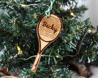 Personalised Tennis Christmas Ornament Tennis Racket Wood Custom Bauble Laser Engraved Rustic Wooden Name Personalised Tree Decoration Irish