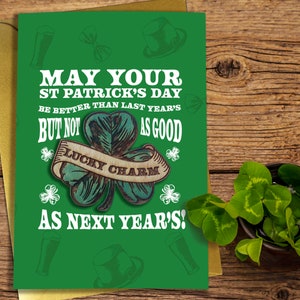 Biglietto d'auguri per il giorno di San Patrizio e magnete in legno portafortuna regalo trifoglio Pirografia fatta a mano in legno avventura unica riciclata invia un po' di fortuna
