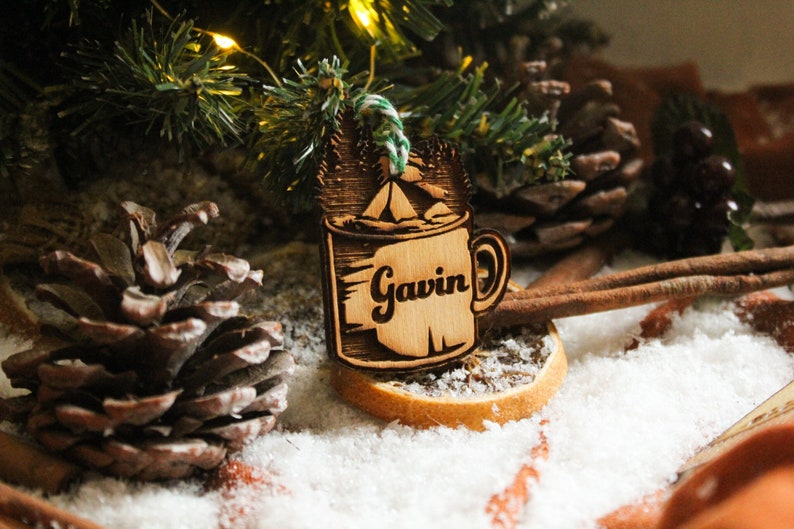 Personalised Adventurer Christmas Ornament Outdoorsy Wood Custom Bauble Laser Engraved Rustic Wooden Name Personalised Tree Decoration Irish image 2