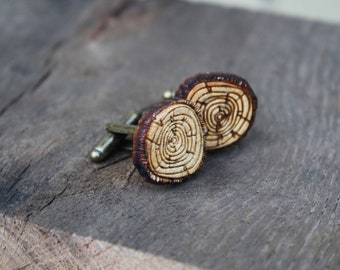 Little Log Slice Cufflinks Wood Handmade Laser Engraved Unique Unusual Rustic Wedding Accessory Nature Lover Tree Boho Adventure Tree Slice