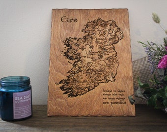 Irish vintage map wooden poster northern Ireland Wood Burning Pyrography Rustic house Gift Handmade Home Decor irish eire hand drawn