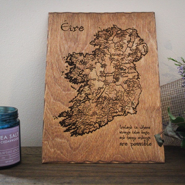 Irish vintage map wooden poster northern Ireland Wood Burning Pyrography Rustic house Gift Handmade Home Decor irish eire hand drawn