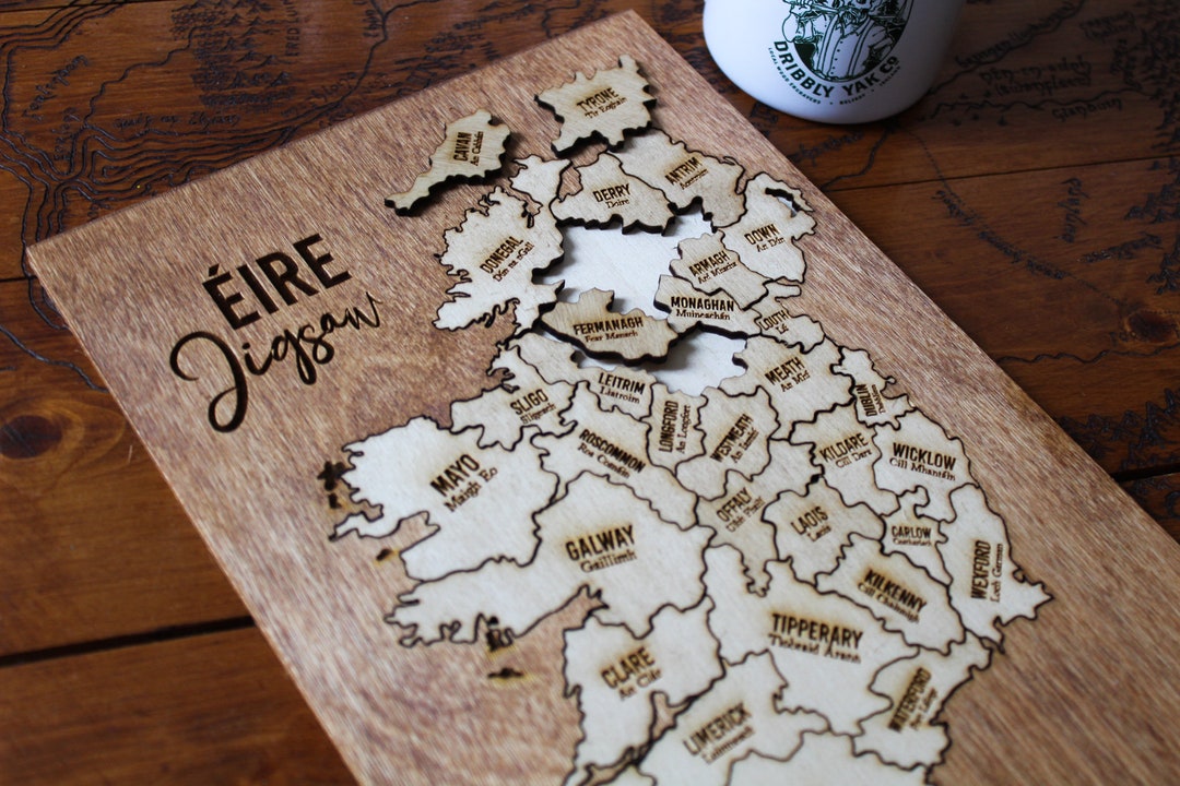 Ireland Map Wooden Jigsaw Irish Counties 32 Pieces Puzzle Traditional