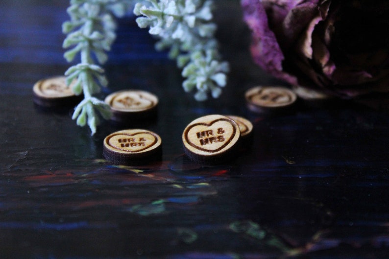 Love hearts wooden Wedding Table Confetti rustic Rustic Wooden Mr Mrs laser cut decoration scatter bags small quirky cute sweets gay wedding image 6