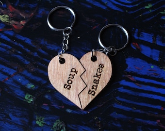 Soup Snakes Keyrings set Valentine's Office Wood Burning Pyrography Handmade office quotes scranton soul mates tv funny