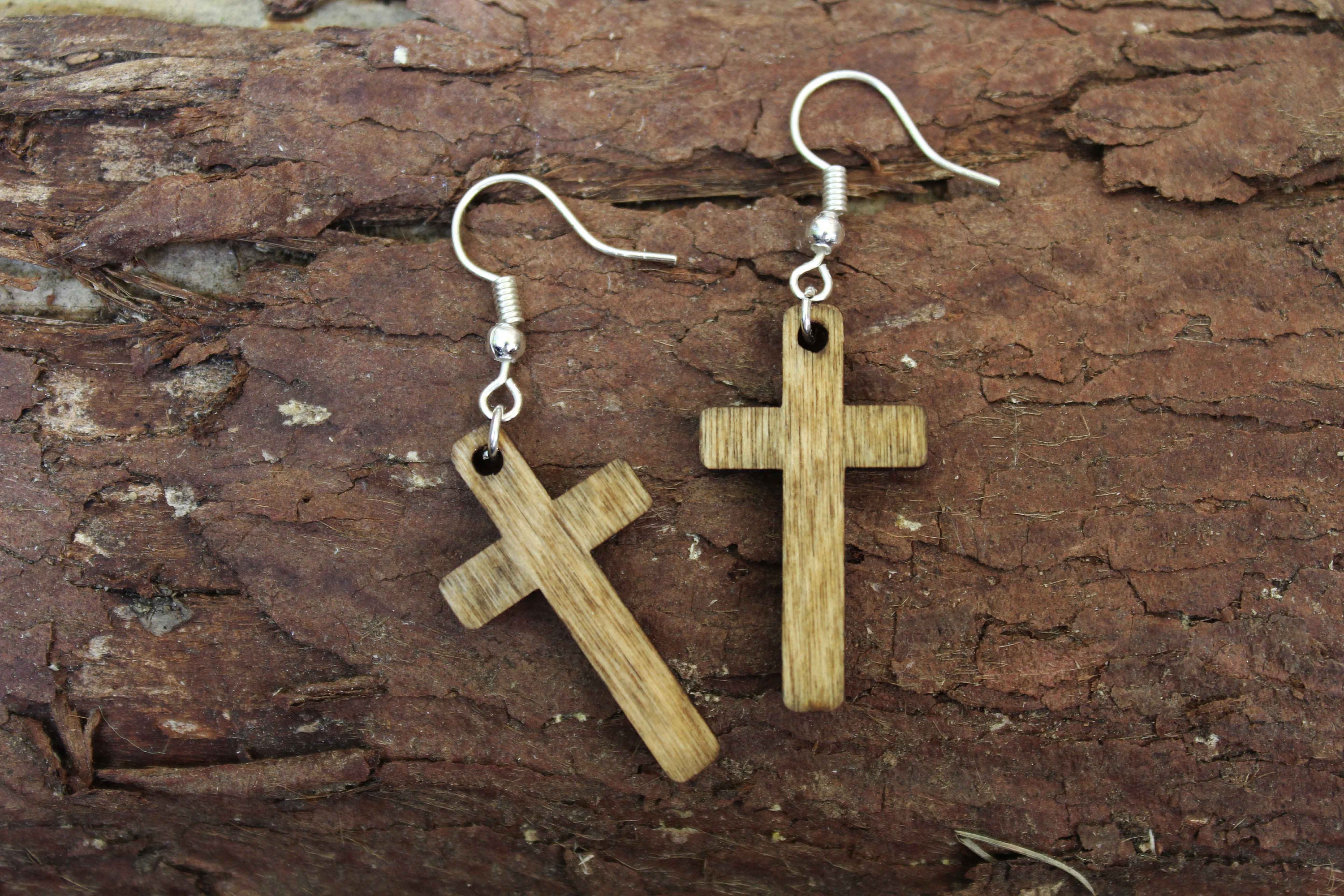 Wooden on sale cross earrings