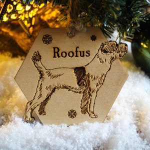 Border Terrier dog Personalised wooden bauble ornament dog name breed gift quirky rustic laser wood burned ornate dog lover pet decoration image 2