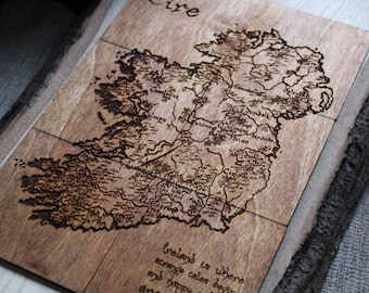 Irish vintage map wooden Coasters northern Ireland Wood Burning Pyrography Rustic house Gift Handmade Home Decor irish eire hand drawn
