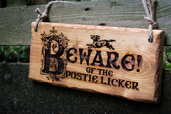 Funny Dog Wooden Sign Garden Gate Postman Warning Beware of Rustic