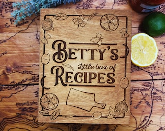 Personalised recipe box wooden Pyrography keepsake fathers mothers day treasure unique wood burned rustic kitchen food recipes gift for her