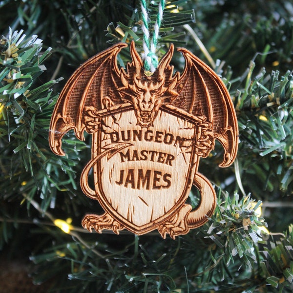 Personalised Role Player Christmas Ornament fantasy rpg dragons game gift Custom Bauble Engraved Rustic Wooden Personalised Tree Decoration