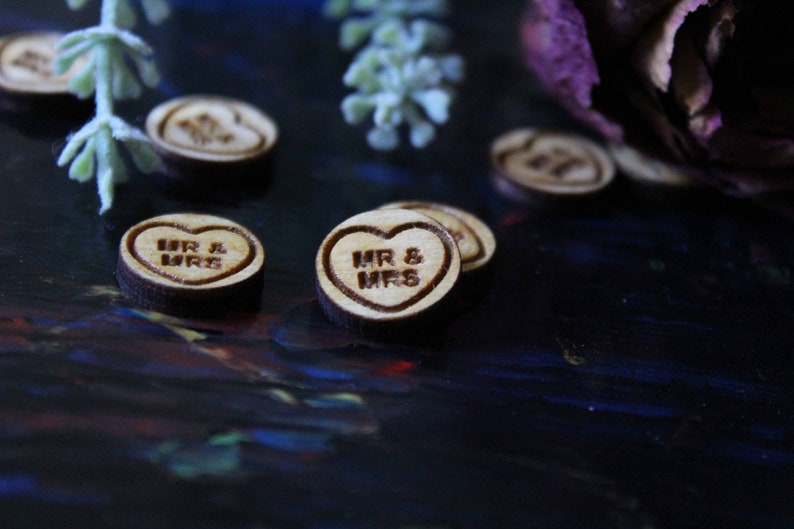 Love hearts wooden Wedding Table Confetti rustic Rustic Wooden Mr Mrs laser cut decoration scatter bags small quirky cute sweets gay wedding image 7