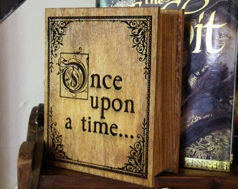 Once upon a time Book Box Pyrography Case magic books story Treasure Memory Book Box Handmade Wood Burning Rustic wedding gift  memories