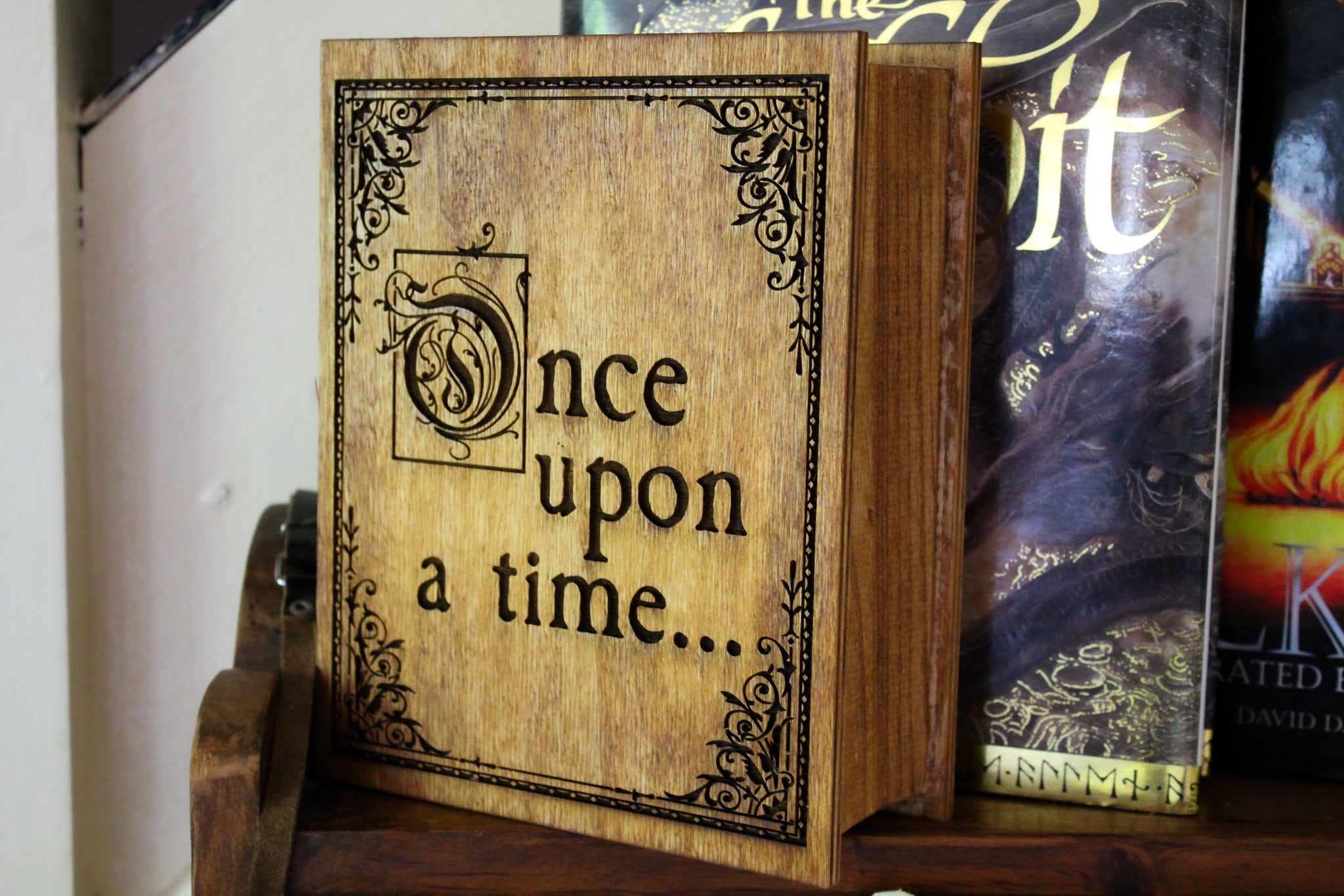 Once upon a time Book Box Pyrography Case magic books story Treasure Memory Book Box Handmade Wood Burning Rustic wedding gift  memories