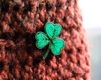 Wooden Shamrock Pin for St Patrick's Day