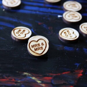 Love hearts wooden Wedding Table Confetti rustic Rustic Wooden Mr Mrs laser cut decoration scatter bags small quirky cute sweets gay wedding image 10