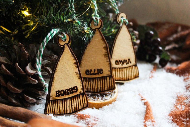 Personalised Santa hat Christmas Ornament bobble Wood Custom Bauble Laser Engrave Rustic Wooden Name Personalised Tree Decoration Irish image 4