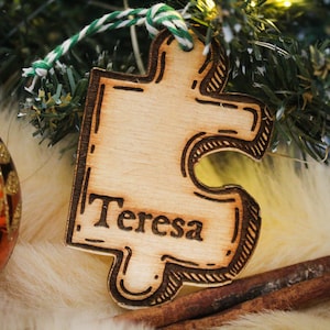 Personalised Jigsaw piece Christmas Ornament Wood Custom Bauble Laser Engrave Rustic Wooden Name Decoration jigsaws puzzles hobby