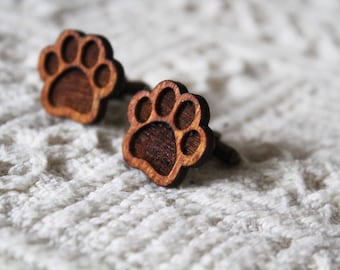 Paw Print Cufflinks Wood Handmade Laser Engraved Unique Unusual Rustic Wedding Accessory Dog Cat Theme Doggo Funny Cufflinks Cute Dog Dad