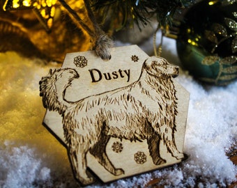 Golden Retriever Personalised wooden bauble ornament dog name breed gift quirky rustic  laser wood burned ornate dog lover pet decoration