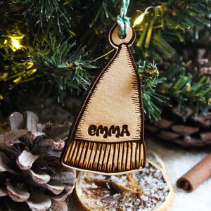 Personalised Santa hat Christmas Ornament bobble Wood Custom Bauble Laser Engrave Rustic Wooden Name Personalised Tree Decoration Irish image 2