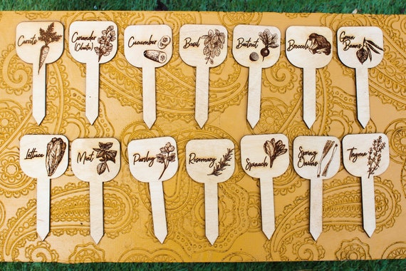 Wooden Engraved Herb Plant Stakes Labels Tags Vegetable Garden