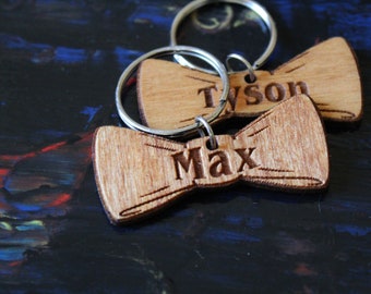 Bow tie dog tag wooden funny pet collar gift Wood Burning Pyrography Gift Handmade ID tag lost dog doggo name tag cute identification number