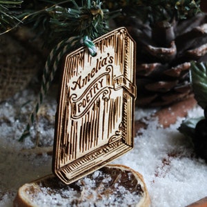 Personalised poetry book Christmas Ornament poet name writer lover Wood Bauble Laser Engraved Rustic Wooden Personalised Tree image 5