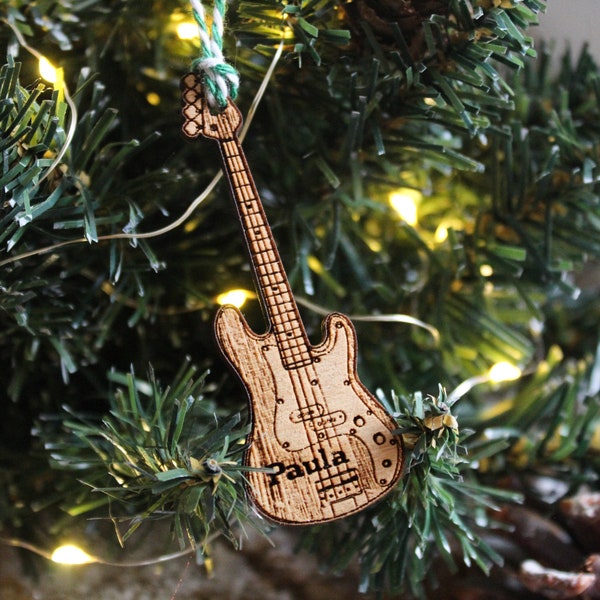 Basso personalizzato Natale Ornamento musicista strumento Musica in legno Bauble Laser Inciso Rustico Legno musicale Decorazione albero