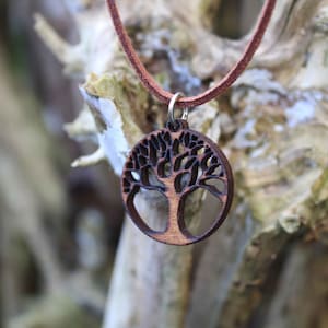 Tree of Life wooden pendant necklace leather suede Pyrography Handmade celtic irish wood gift rustic gift symbol fairies nature