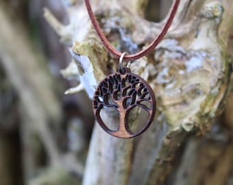 Tree of Life wooden pendant necklace leather suede Pyrography Handmade celtic irish wood gift rustic gift symbol fairies nature