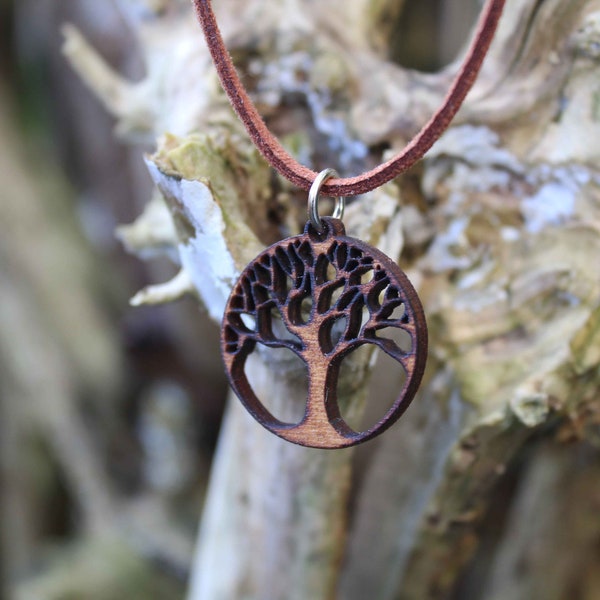 Tree of Life wooden pendant necklace leather suede Pyrography Handmade celtic irish wood gift rustic gift symbol fairies nature