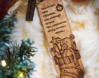 Personalised wooden Bookmark 'Twas the Night Before Christmas Eve gift Handmade reader Pyrography books Clement Clarke Moore stocking filler