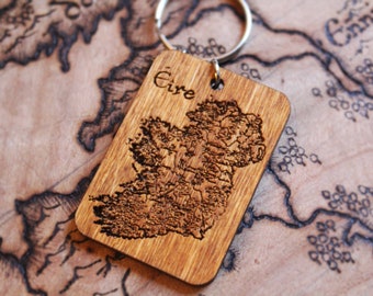 Vintage Ireland Map wooden Keyring gift eire old Dublin Wood Burning Pyrography Handmade Irish northern Ireland gift Gaeilge