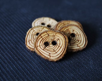 Wooden log slice design buttons Wood crafts log slice fun Button Flair Handmade Wood Burning laser pattern rustic real handmade sewing knit