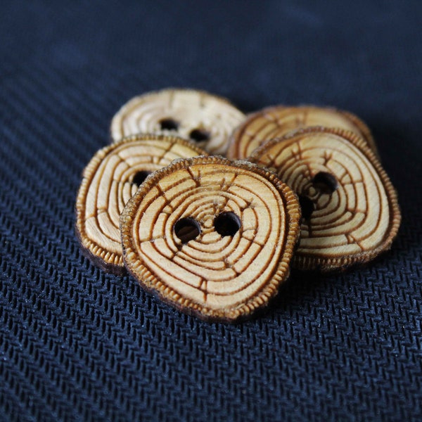 Wooden log slice design buttons Wood crafts log slice fun Button Flair Handmade Wood Burning laser pattern rustic real handmade sewing knit