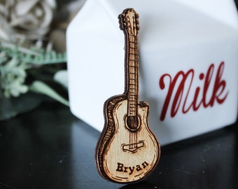 Personalised acoustic guitar Magnet music musician Gift Wood Custom Hobby Laser Engraved Rustic Wooden Name Personalised Wood Burning Etch