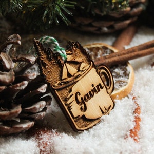 Personalised Adventurer Christmas Ornament Outdoorsy Wood Custom Bauble Laser Engraved Rustic Wooden Name Personalised Tree Decoration Irish image 3