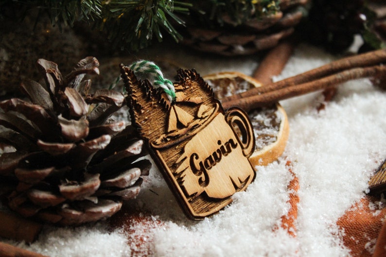 Personalised Adventurer Christmas Ornament Outdoorsy Wood Custom Bauble Laser Engraved Rustic Wooden Name Personalised Tree Decoration Irish image 3