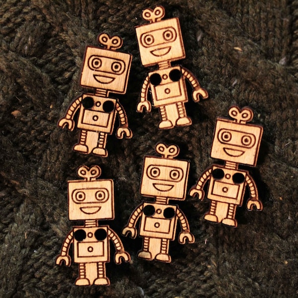 Wooden Robot buttons Wood crafts fun Button Flair Handmade Wood Burning cute toy children clothes rustic crafts handmade sewing knitting kid