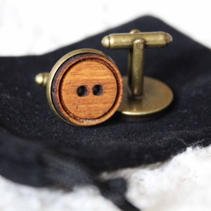 Button Cufflinks Wood Handmade Laser Engraved Unique Unusual Rustic Wedding Accessory Simple Button Boho Relaxed Traditional Cute Wooden