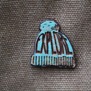 Explore Beanie Wooden Pin hat Badge Wood gift badge fan Flair Handmade Pyrography pins wanderlust outdoors lover nature camping adventure image 4