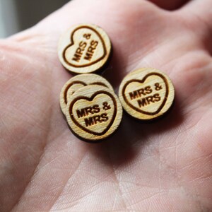 Love hearts wooden Wedding Table Confetti rustic Rustic Wooden Mr Mrs laser cut decoration scatter bags small quirky cute sweets gay wedding image 3