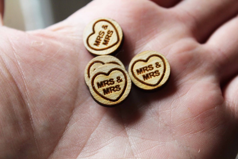 Love hearts wooden Wedding Table Confetti rustic Rustic Wooden Mr Mrs laser cut decoration scatter bags small quirky cute sweets gay wedding image 3