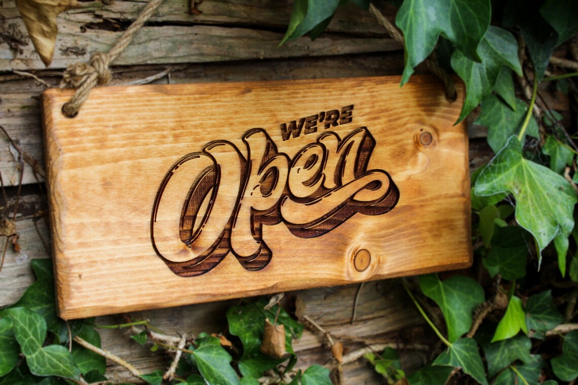 Rustic Wooden Open Closed Sign Double Sided Burned on Wood Sustainable ...