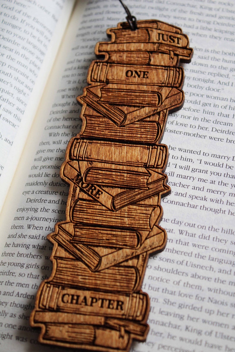 Wooden Bookmark Book Stack One More Chapter Adventure Quote Etsy