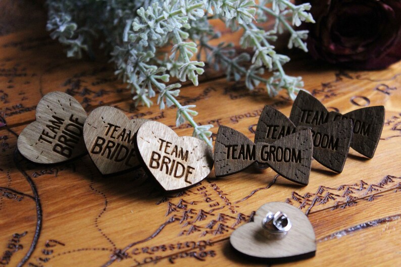 Stag Party Team Groom Best man Bridal Shower Wooden Pin Badge Wood Log Slice Brooch Lapel Pin Button Flair Handmade Pyrography Wood Burning image 4