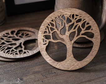 Celtic Tree wooden Coasters irish gift tree of life Wood Burning Pyrography Rustic Handmade Home Decor wooden coasters